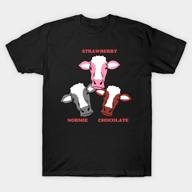 Strawberry Cow Chocolate Milk Cow and Normie Cow T-Shirt by isstgeschichte